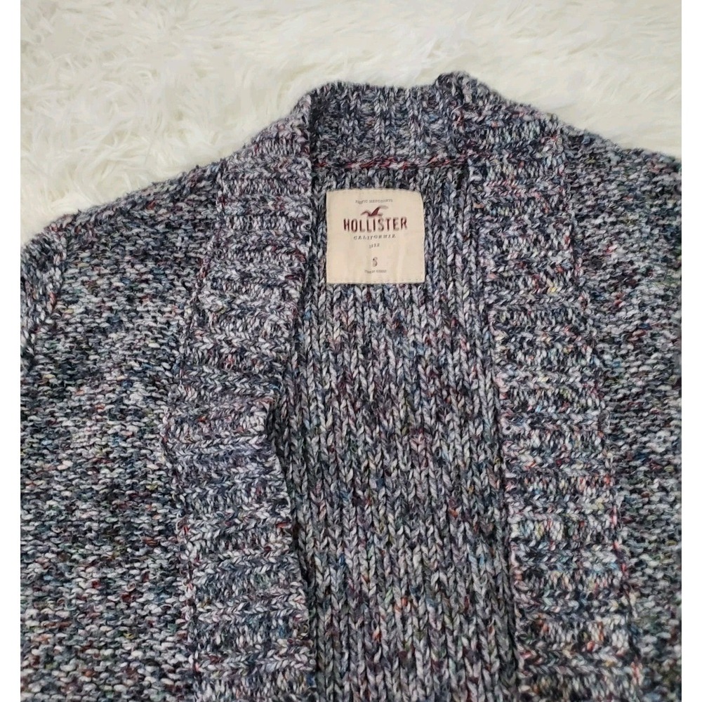 Hollister Marled Sweater Open Front Cardigan Gray Multicolored Chunky Knit Small - Picture 3 of 6